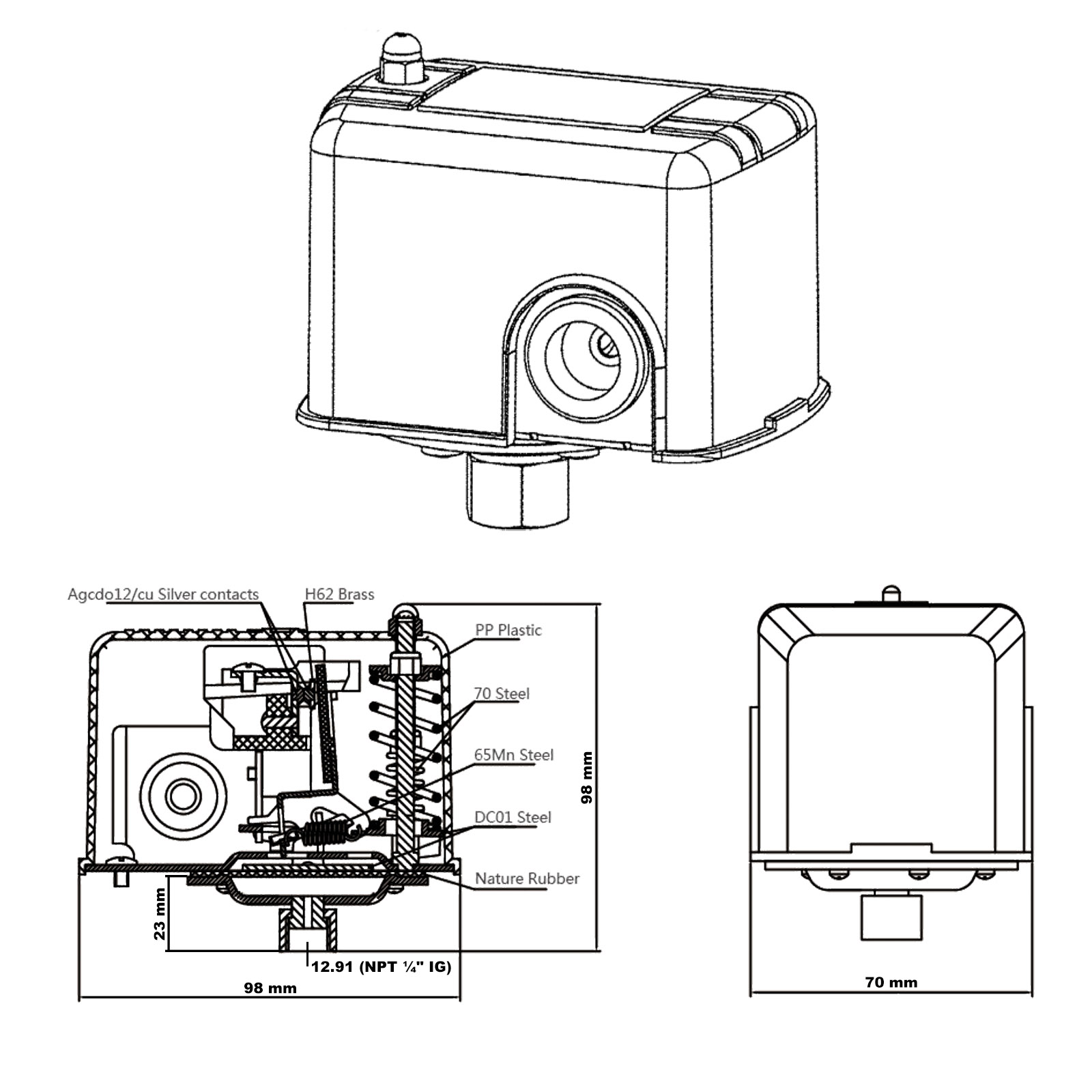 Druckschalter SK-2 230V 1-phasig für Hauswasserwerk Brunnenpumpe